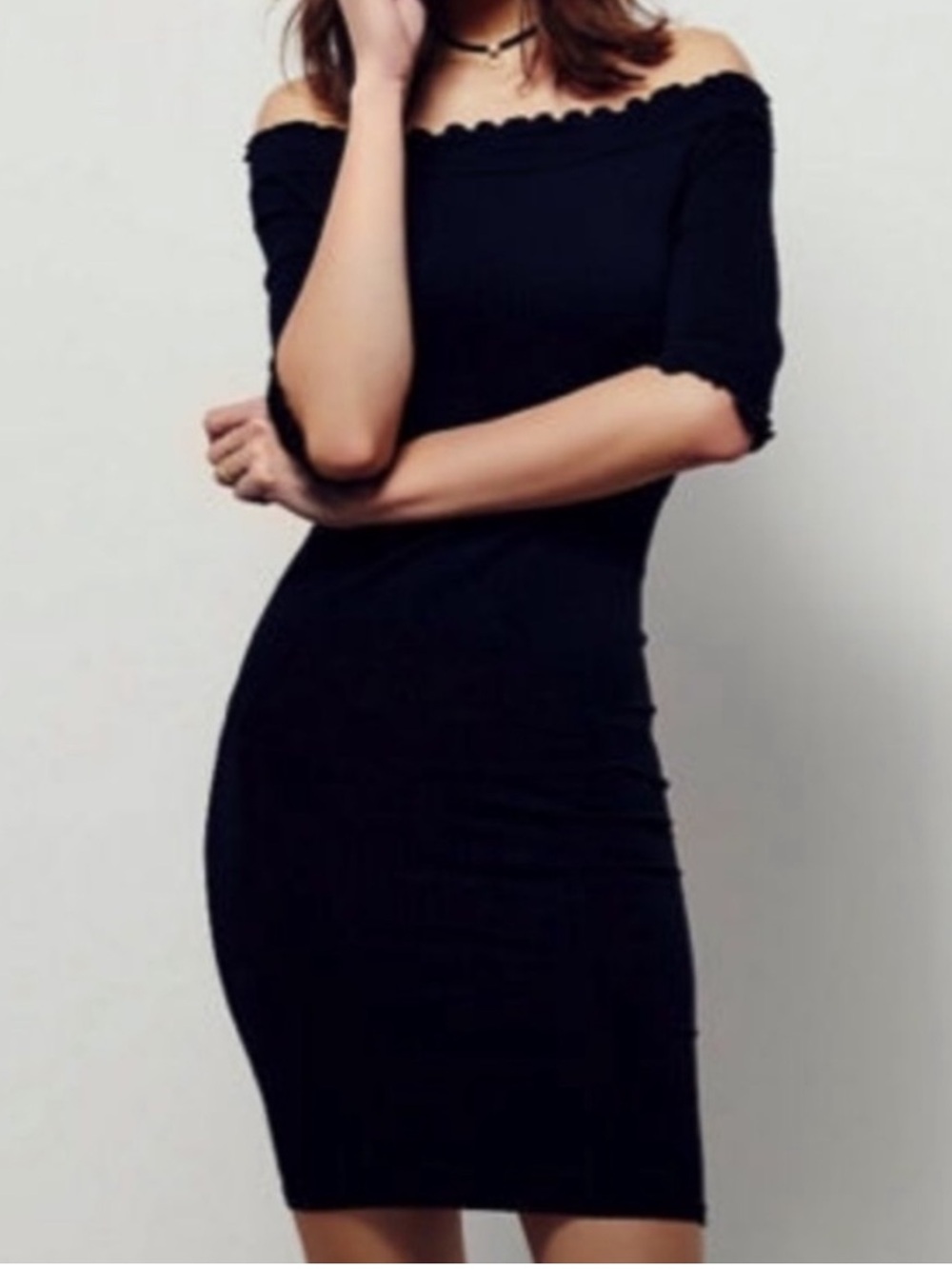 Free People Ribbed Ruffle Off Shoulder Mini Dress Women’s XS/S Grungecore Goth